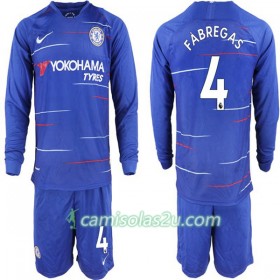 Camisolas de Futebol Chelsea Cesc Fabregas 4 Criança Equipamento Principal 2018/19 Manga Comprida